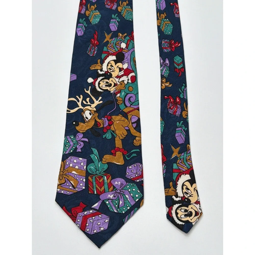 Mickey Unlimited Disney Christmas Tie Mickey Minnie Pluto Holiday‎ Navy Blue 90s